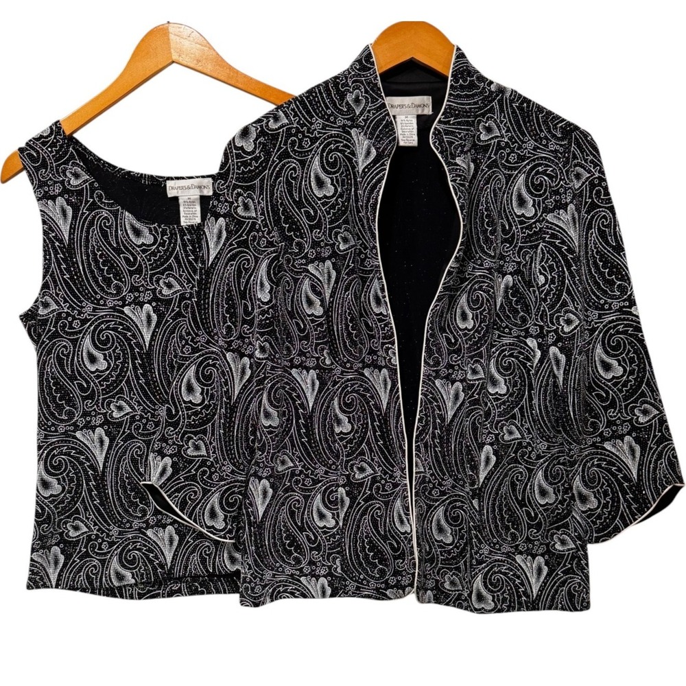 Sophisticated Shell & Blazer Women M Black Paisley Metallic Old Money Spandex